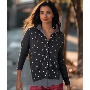 Yoshi Kondo Cardigan Top Dot Size Medium Sweater Black Cotton Button Down Paris